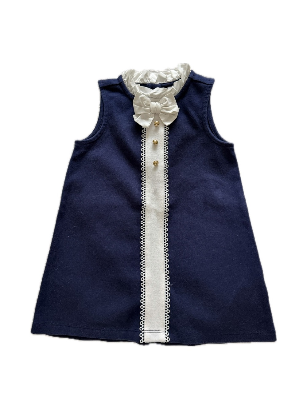 Janie and Jack Navy Blue and White Bow Front Sleeveless Dress